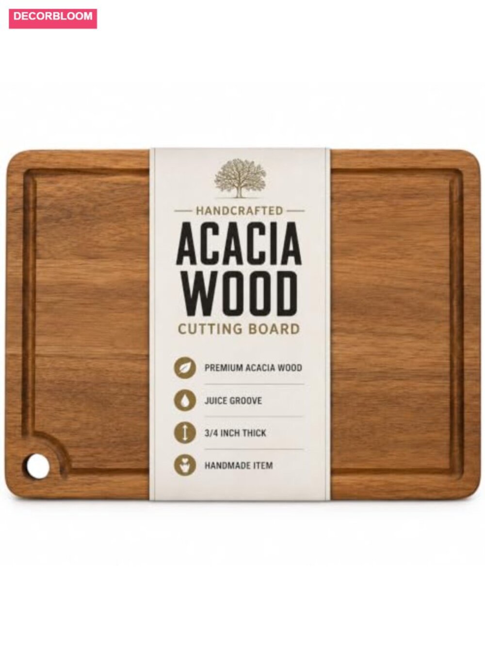 Acacia Wood Cutting Board Thick Chopping Board Juice Groove Kitchen Medium